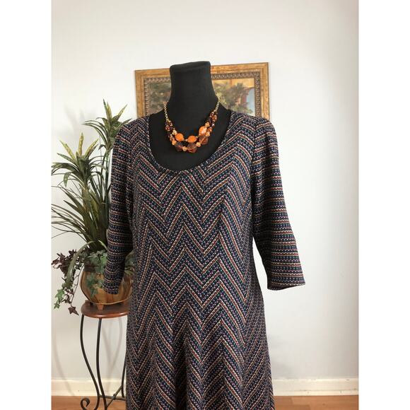 Robbie Bee Dress Women 1X Multicolor Chevron Knit Midi Career Stretch - Picture 2 of 11